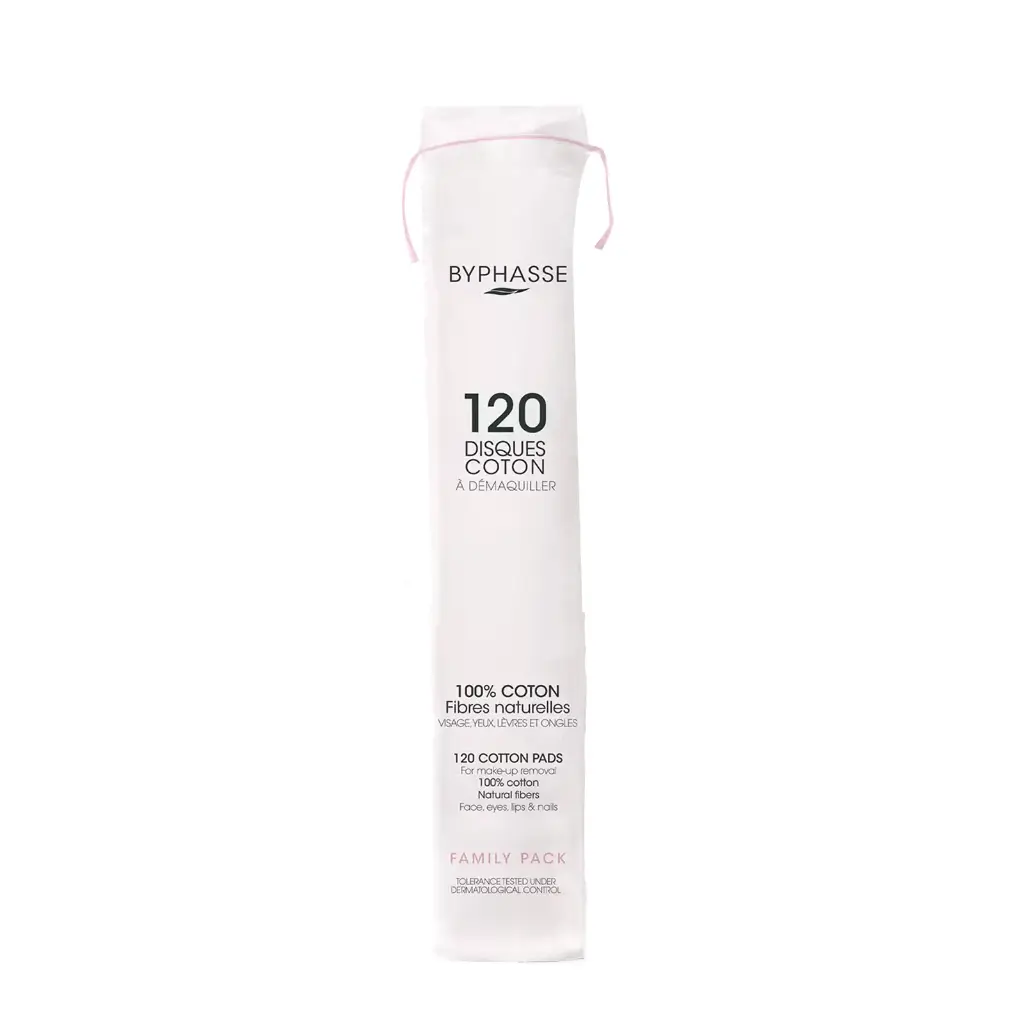 [1000031005] BYPHASSE 120 Cotton Pads For Make-Up Removal - بايفيز أقراص قطن طبيعي ١٠٠٪ ، ١٢٠  قرص
