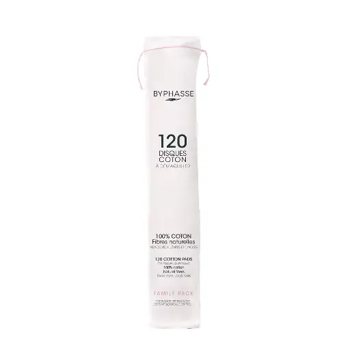 [1000031005] BYPHASSE 120 Cotton Pads For Make-Up Removal - بايفيز أقراص قطن طبيعي ١٠٠٪ ، ١٢٠ قرص