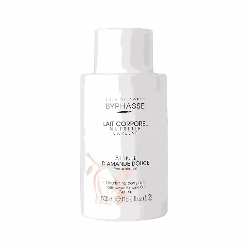[1000001032] BYPHASSE Nourishing Body Milk With Sweet Almond Oil Dry Skin (Pump) 500Ml - كريم مرطب للوجه والجسم واليدين بزيت اللوز الحلو لجميع أنواع البشرة